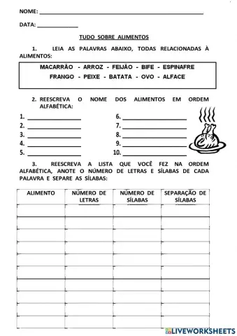Ordem alfabética, número de sílabas e separação de sílabas.