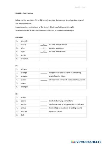 Band 2 (Core 1) - Unit 27 - Test