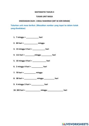 Tukar unit masa tahun 4