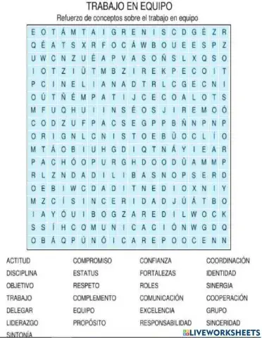 Sopa De Letras Trabajo En Equipo