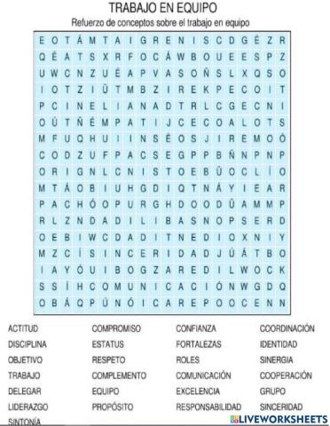 Sopa De Letras Trabajo En Equipo