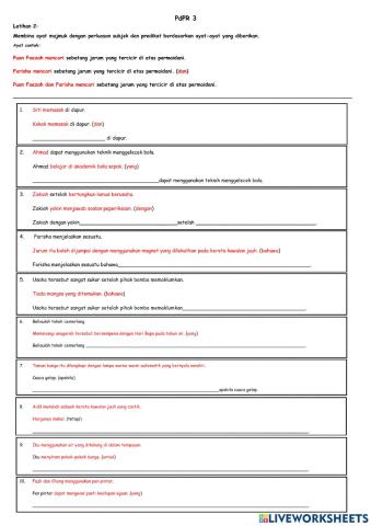 Latihan 2 : Perluasan Subjek dan Prediket dalam Ayat Majmuk