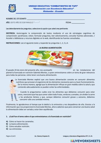 Lengua y Literatura Diagnóstico