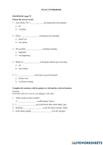 PULSE 2 WORKBOOK Grammar 2 page 75