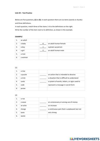 Band 2 (Core 1) - Unit 29 - Test