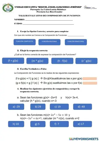 Taller evaluativo de composición de funciones