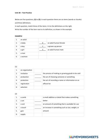 Band 2 (Core 1) - Unit 30 - Test