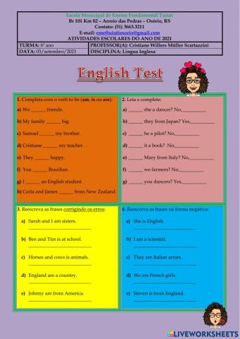 English Test - Verb to be