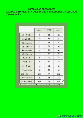 Loteria das operações