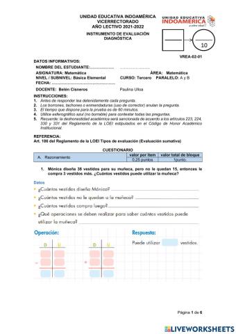 Evaluación Diagnostica de matemática
