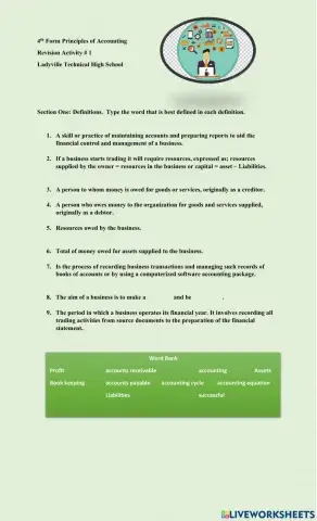 Revision of Terms - Principles of Accounting
