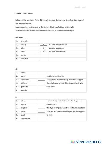Band 2 (Core 1) - Unit 32 - Test