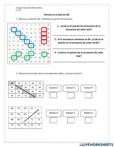 Patrones tabla de 100