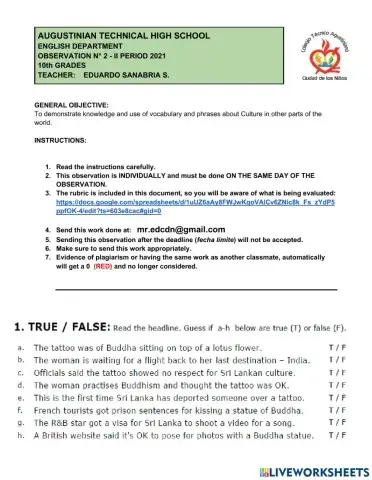 OBSERVATION -2 - 10th GRADES - II PERIOD 2021