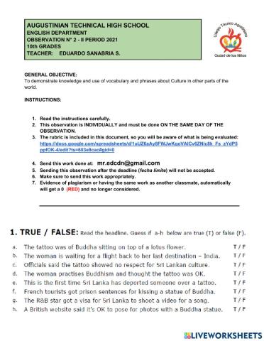 OBSERVATION -2 - 10th GRADES - II PERIOD 2021