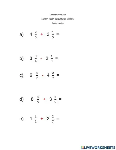 Suma y resta de fracciones mixtas