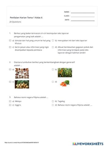 Penilaian Harian Tema 1 Kelas 6