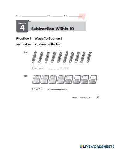 Subtraction within 10