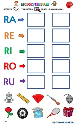 Sílaba inicial  con RA  - RE - RI - RO - RU