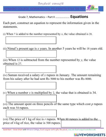 Minasro College - Grade 7 Maths