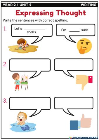 Year 2 i  at the beach - expressing thought i  writing