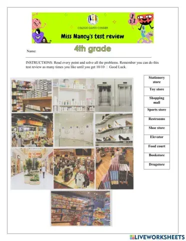 INGLÉS- Test review 4th grade. Agosto