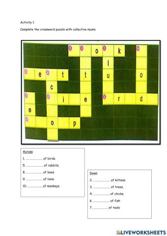 complete the crossword puccle with suitable collective nouns