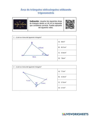 Área de triángulos oblicuángulos utilizando trigonometría