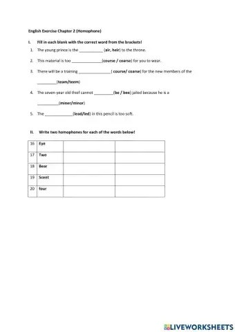 English Chapter 2 Homophones