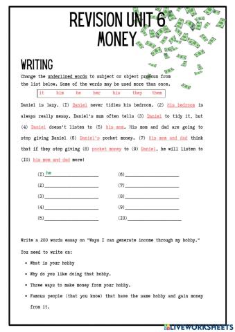 F2 Unit 6 Revision Money (Writing)