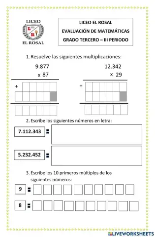 Evaluacion grado tercero