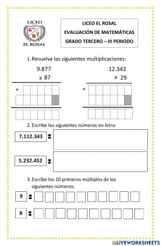 Evaluacion grado tercero