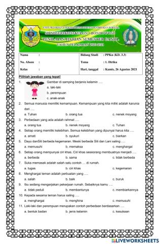 Ulangan Harian PPKn Tema 1 KD 3.3