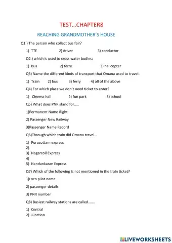 Mcq test reaching grandmother's house