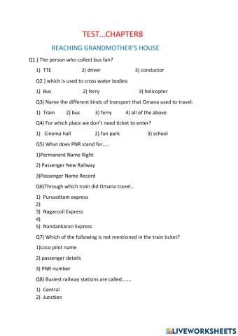 Mcq test reaching grandmother's house