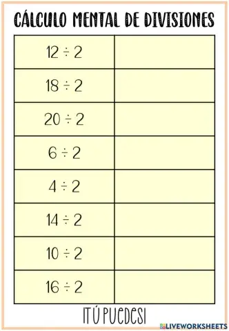 Cálculo mental divisiones (entre 2)