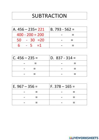 Maths skills - subtraction