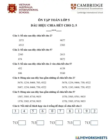 Dấu hiệu chia hết cho 2- 5
