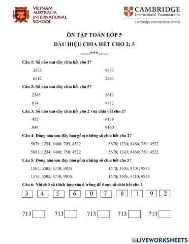 Dấu hiệu chia hết cho 2- 5