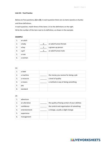 Band 2 (Core 1) - Unit 34 - Test