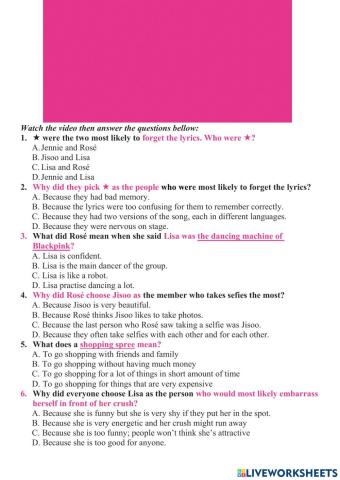 Listening - Blackpink interview - multiple choice