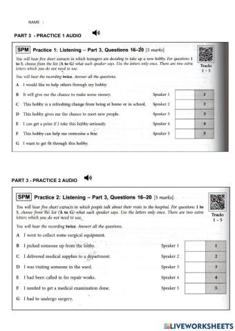 Listening part 3 practice 1 and 2