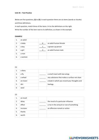 Band 2 (Core 1) - Unit 35 - Test