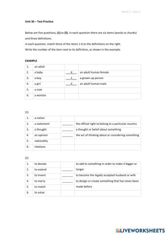 Band 2 (Core 1) - Unit 36 - Test