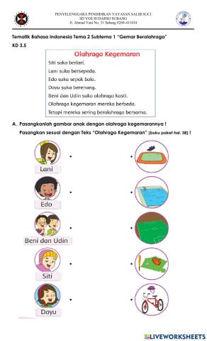 Bahasa Indonesia Tema 2 Subtema 1-Olahraga Kegemaran