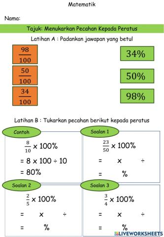 Tukarkan pecahan kepada peratus