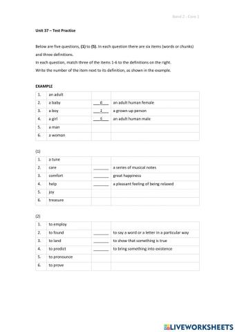Band 2 (Core 1) - Unit 37 - Test