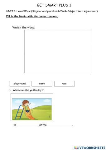 Get Smart Plus 3 Unit 8 Ep 2: Was-Were (singular and plural verb - SVA - Subject Verb Agreement)