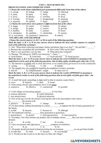 Grade 9- Unit 1- TEST 1