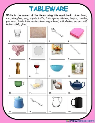 Tableware Vocabulary